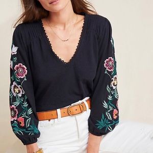 NWOT Anthropologie Embroidered Peasant Blouse